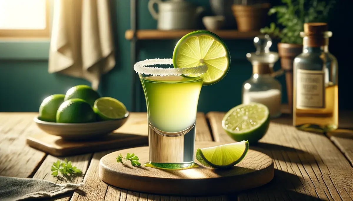 Soczysty shot z limonki i tequili, podany w eleganckim kieliszku