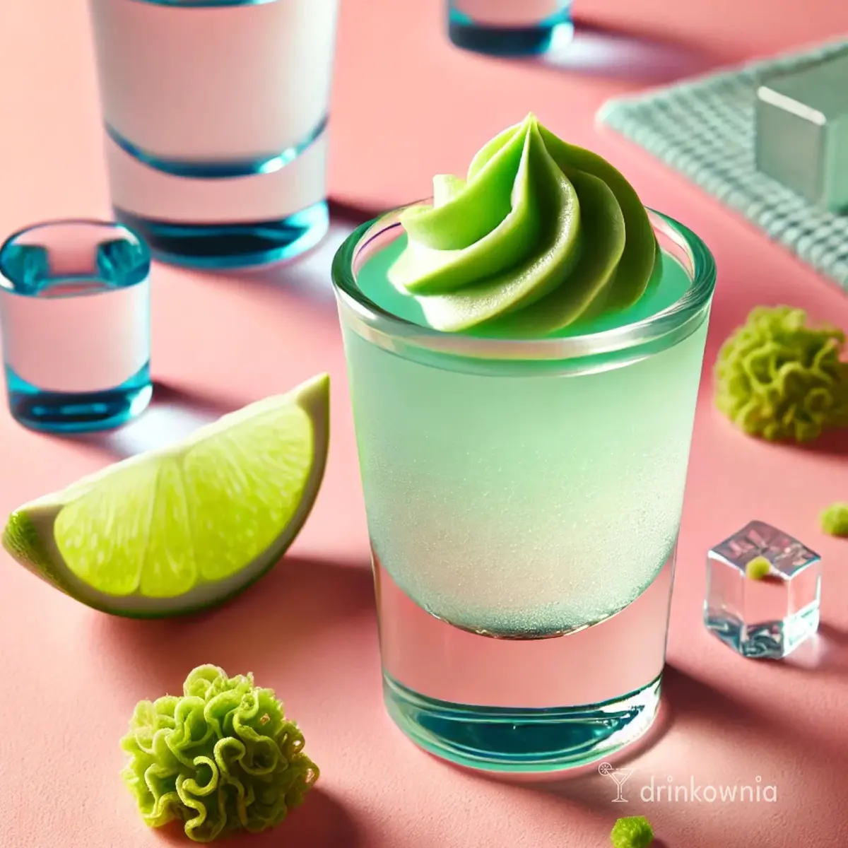 Shot Wasabi Bomb – mętny shot z wódką, limonką i wasabi na, idealny dla fanów ostrych i cytrusowych smaków.