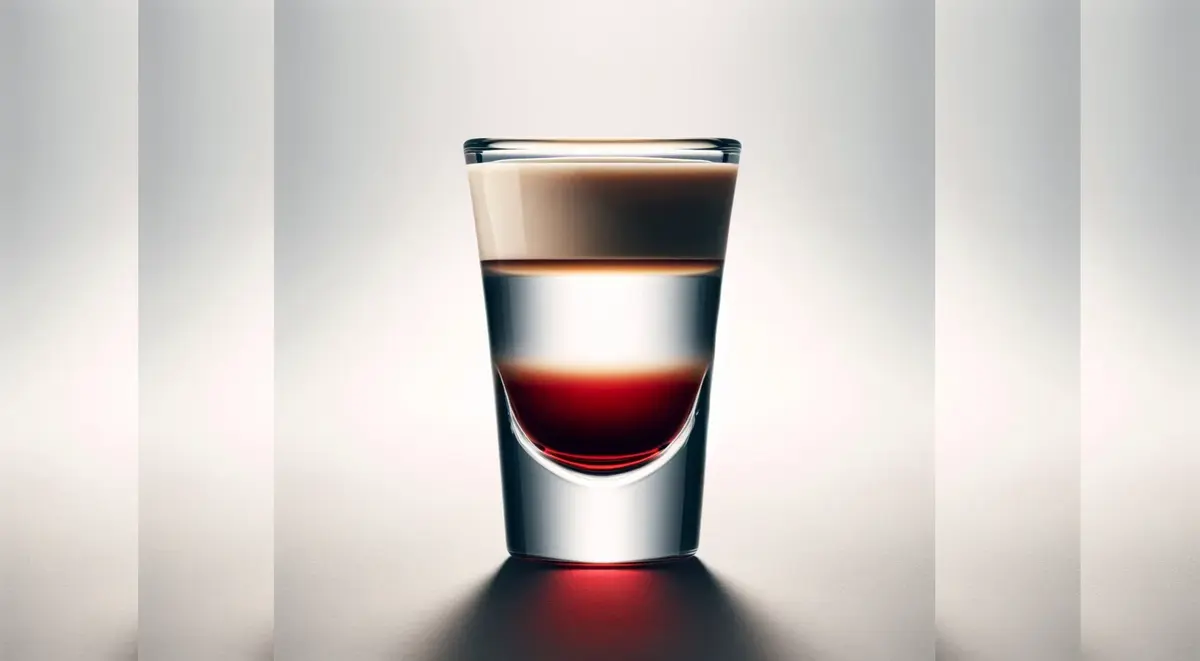 Warstwowy shot Slippery Nipple z grenadyną, Sambuca i likierem Baileys.