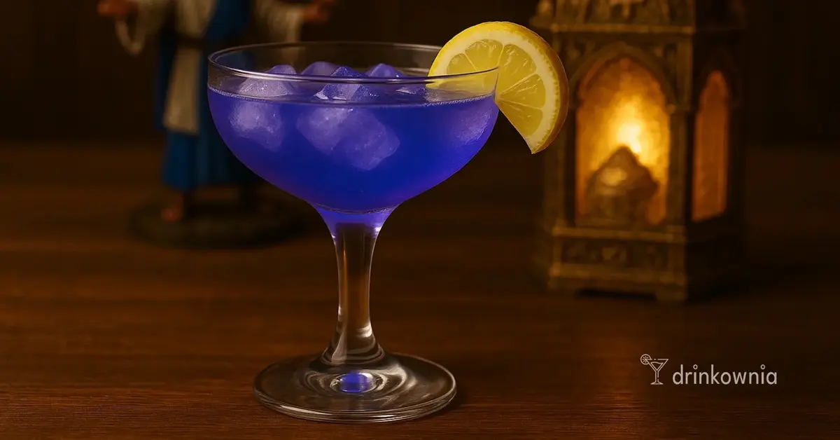 Drink Wololo Eliksir inspirowany Age of Empires II, zmieniający kolor po dolaniu cytryny, serwowany w kieliszku cupe