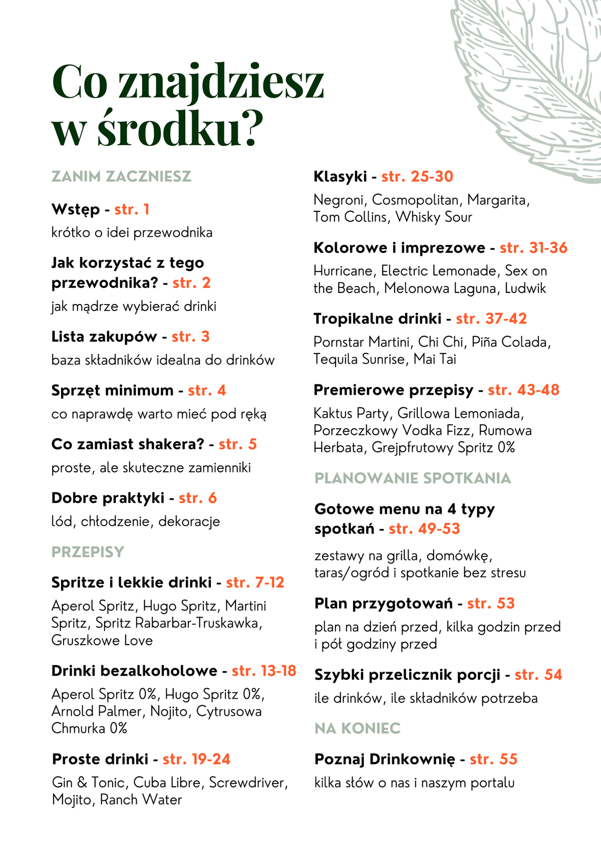 Spis treści przewodnika Drinkowni