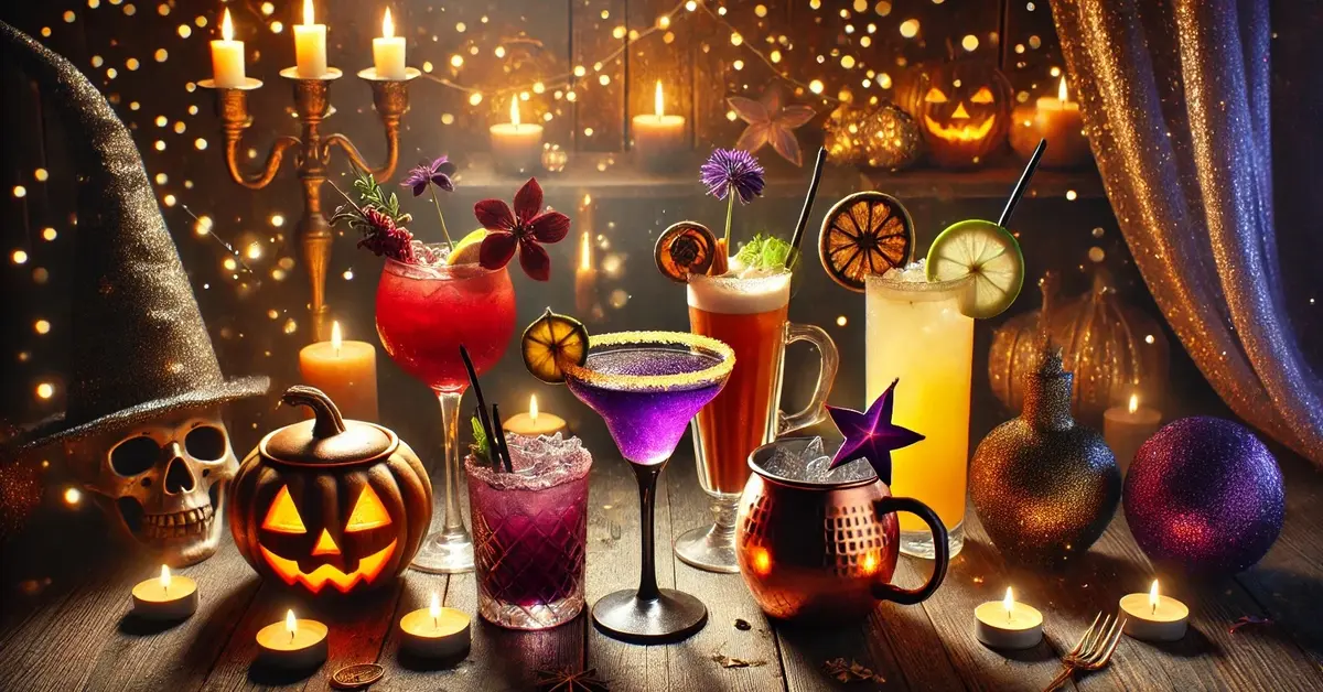 Pięć andrzejkowych drinków: Krwawy Księżyc, Czarodziejski Mule, Wróżkowy Martini, Eliksir Miłości, Zaczarowana Margarita