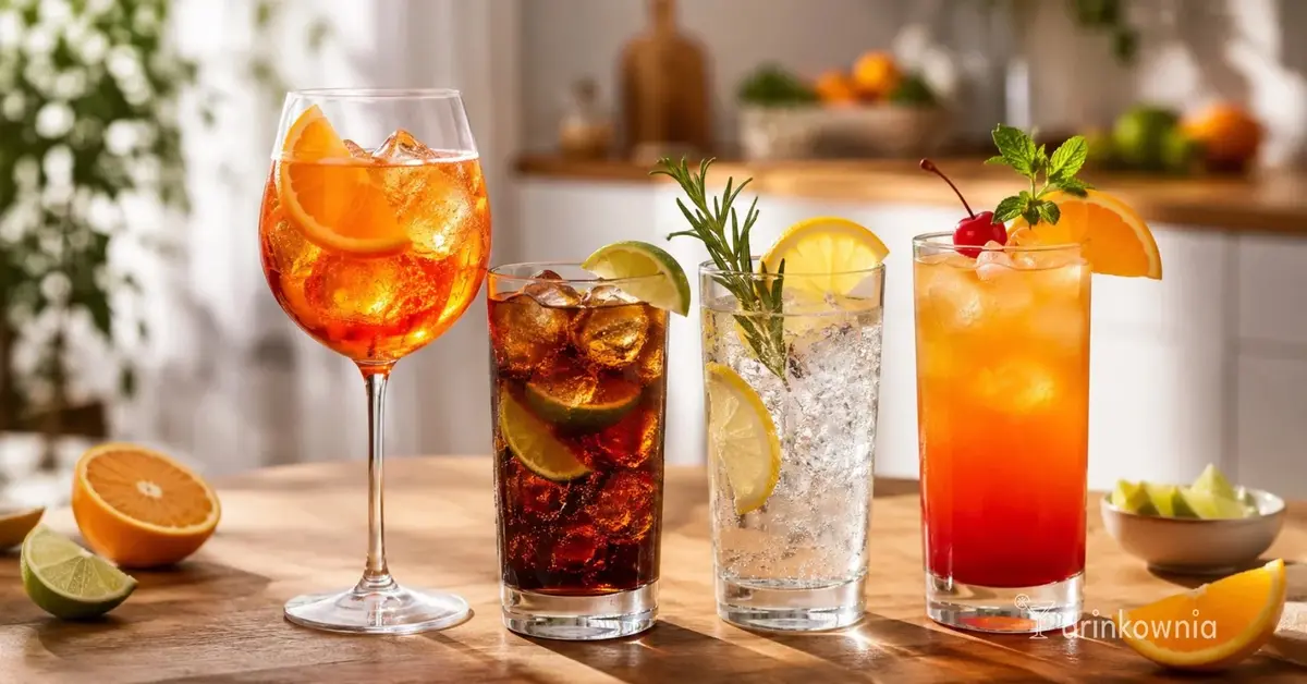 Kolorowe drinki bez shakera z lodem i cytrusami na stole